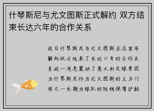 什琴斯尼与尤文图斯正式解约 双方结束长达六年的合作关系